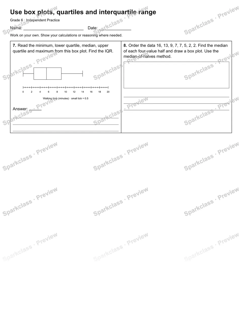 Use box plots, quartiles and interquartile range — Independent Practice — page 2