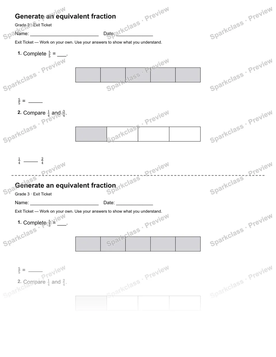Generate an equivalent fraction — Exit Ticket — page 1