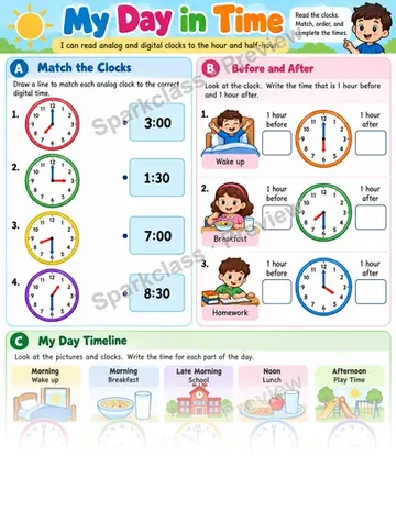 My Day Time Review — Grade 1 worksheet preview