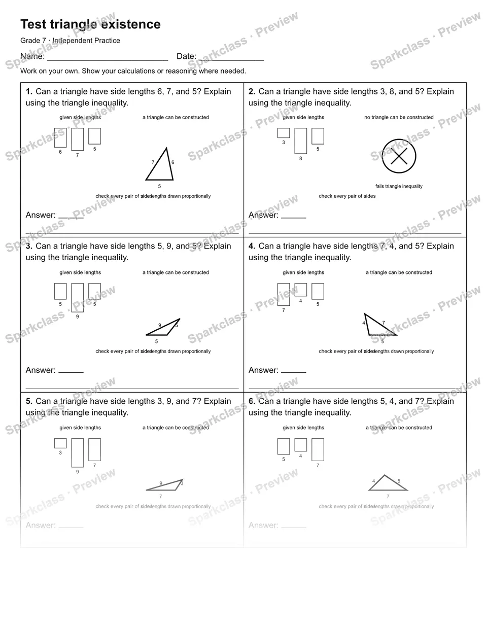 Test triangle existence — Independent Practice — page 1