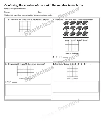 Confusing the number of rows with the number in each row. — Independent Practice — Grade 2 worksheet preview