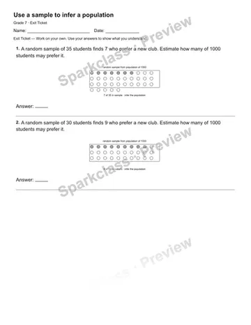Use a sample to infer a population — Exit Ticket — Grade 7 worksheet preview