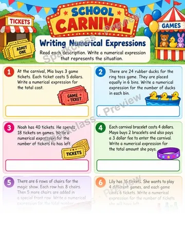 Write Numerical Expressions — Grade 5 worksheet preview