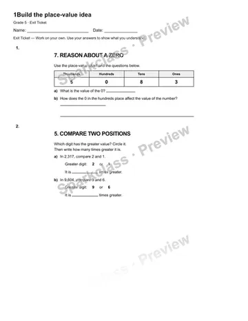1Build the place-value idea — Exit Ticket — Grade 5 worksheet preview
