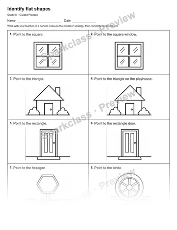 Identify flat shapes — Guided Practice — Kindergarten worksheet preview
