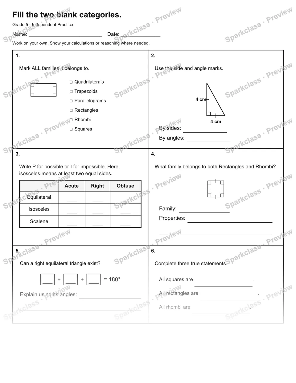 Fill the two blank categories. — Independent Practice — page 1