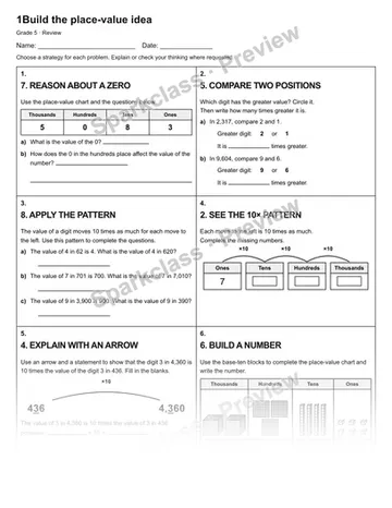 1Build the place-value idea — Review — Grade 5 worksheet preview
