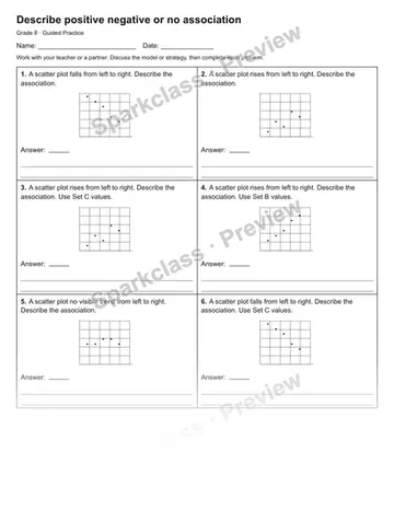Describe positive negative or no association — Guided Practice — Grade 8 worksheet preview