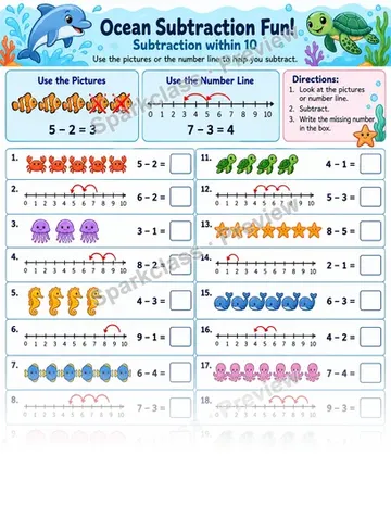 Subtraction Fluency Within Ten — Grade 1 worksheet preview