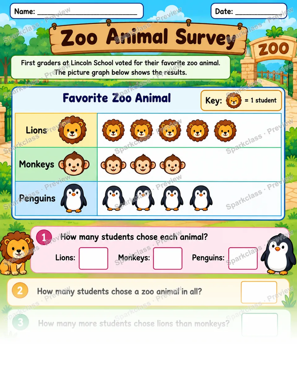Zoo Animal Picture Graph — page 1