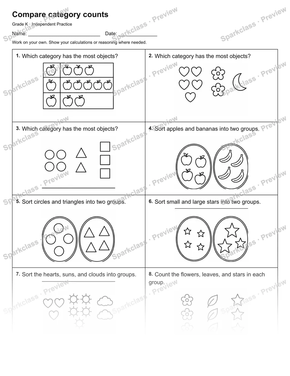 Compare category counts — Independent Practice — page 1