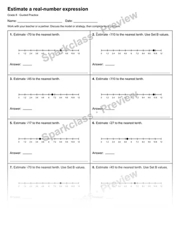 Estimate a real-number expression — Guided Practice — Grade 8 worksheet preview
