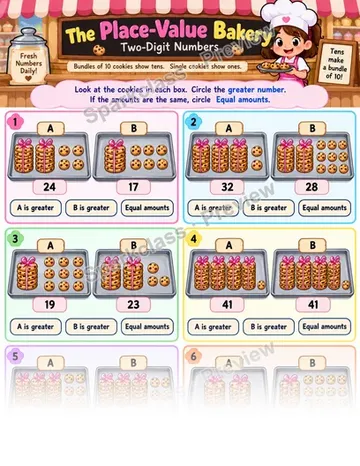 Place Value Bakery Comparison — Grade 1 worksheet preview