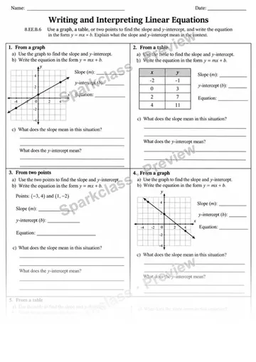 8.EE.B.6 · 6 Linear Equation Y Mx B Final — Grade 8 worksheet preview