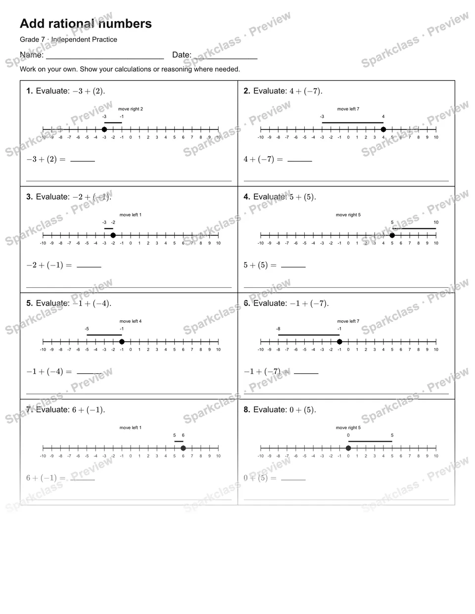 Add rational numbers — Independent Practice — page 1