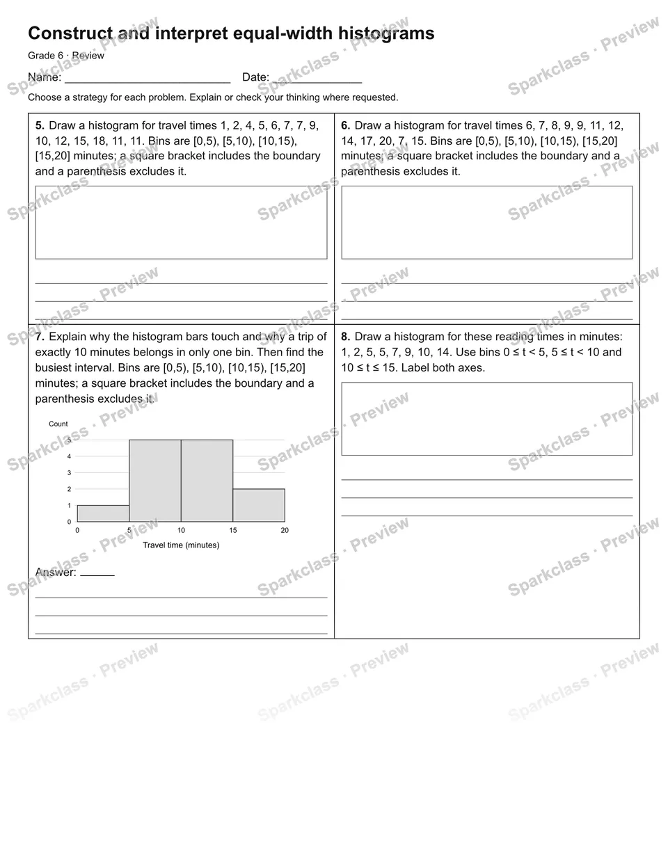 Construct and interpret equal-width histograms — Review — page 2
