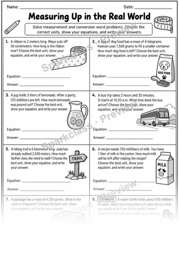 2 Measurement Word Problems — Grade 4 worksheet preview