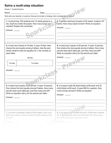 Solve a multi-step situation — Guided Practice — Grade 4 worksheet preview