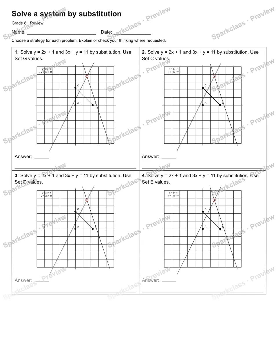 Solve a system by substitution — Review — page 1