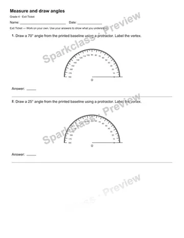 Measure and draw angles — Exit Ticket — Grade 4 worksheet preview