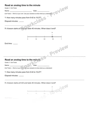 Read an analog time to the minute — Exit Ticket — Grade 3 worksheet preview