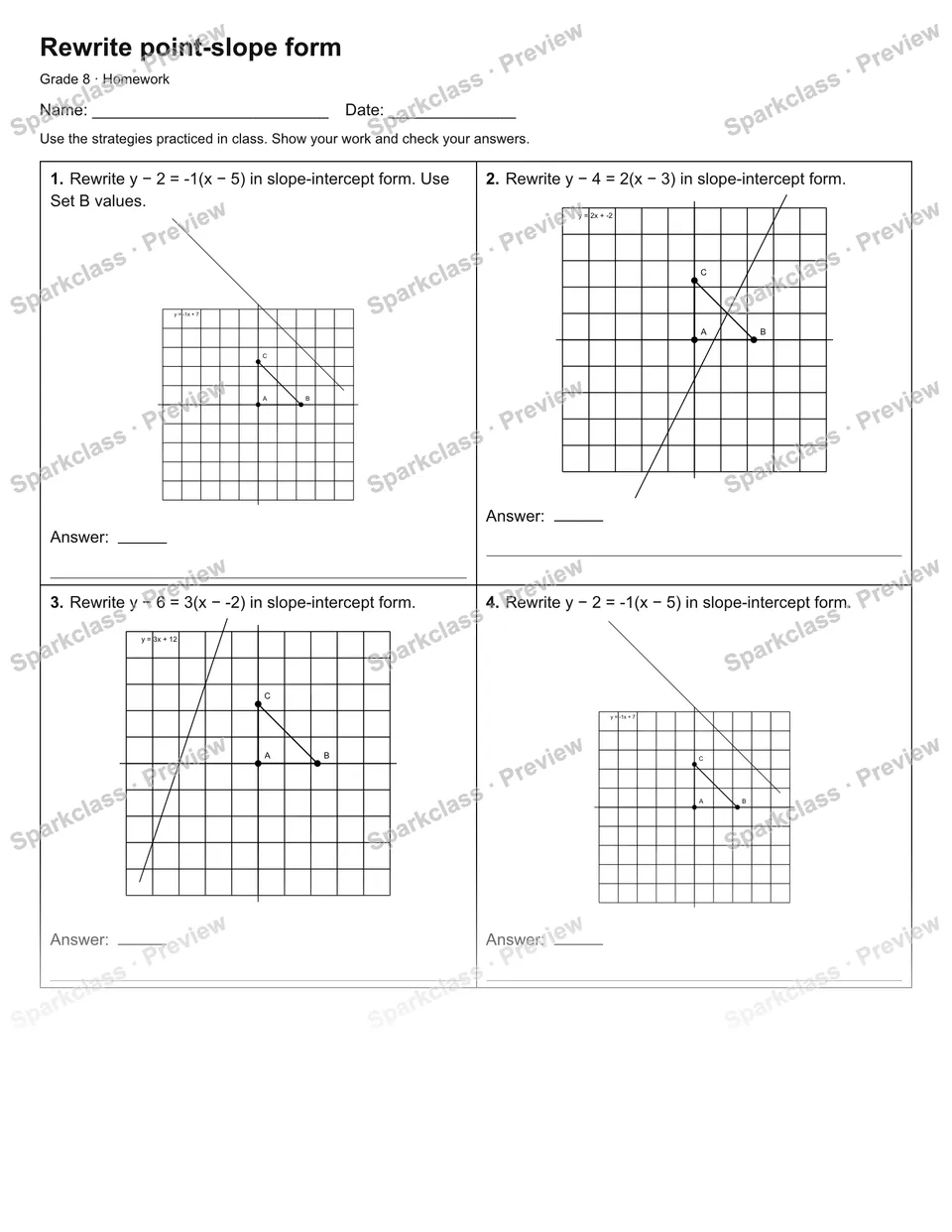Rewrite point-slope form — Homework — page 1