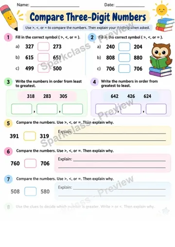 2.NBT.A.4 · Compare Three Digit — Grade 2 worksheet preview
