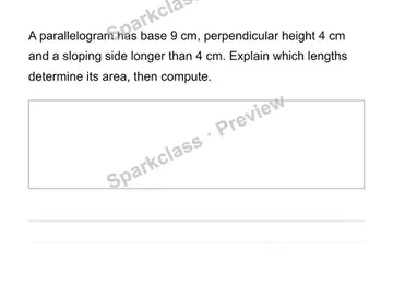 Find parallelogram area by rearranging — Grade 6 problem preview