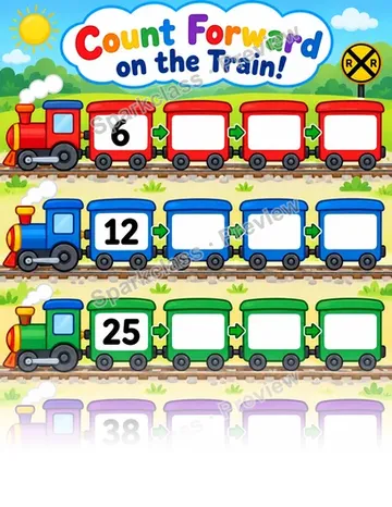 Basic Count Forward · Number Train — Kindergarten worksheet preview