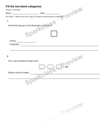 Fill the two blank categories. — Exit Ticket — Grade 5 worksheet preview
