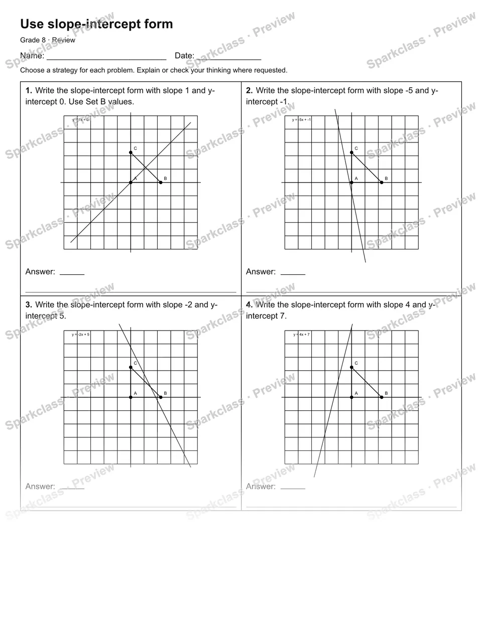 Use slope-intercept form — Review — page 1