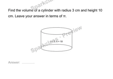 Find a cylinder volume — Grade 8 problem preview