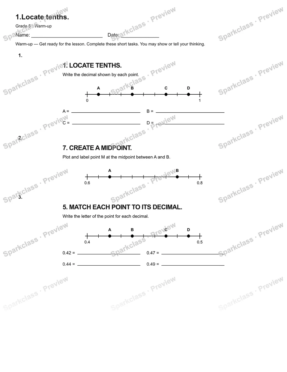 1.Locate tenths. — Warm-up — page 2