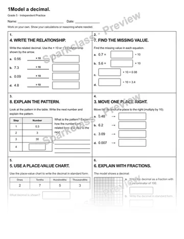 1Model a decimal. — Independent Practice — Grade 5 worksheet preview