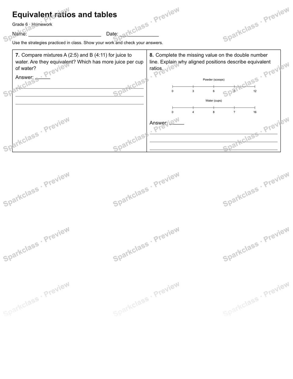 Equivalent ratios and tables — Homework — page 2