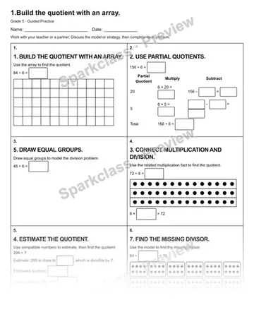 1.Build the quotient with an array. — Guided Practice — Grade 5 worksheet preview