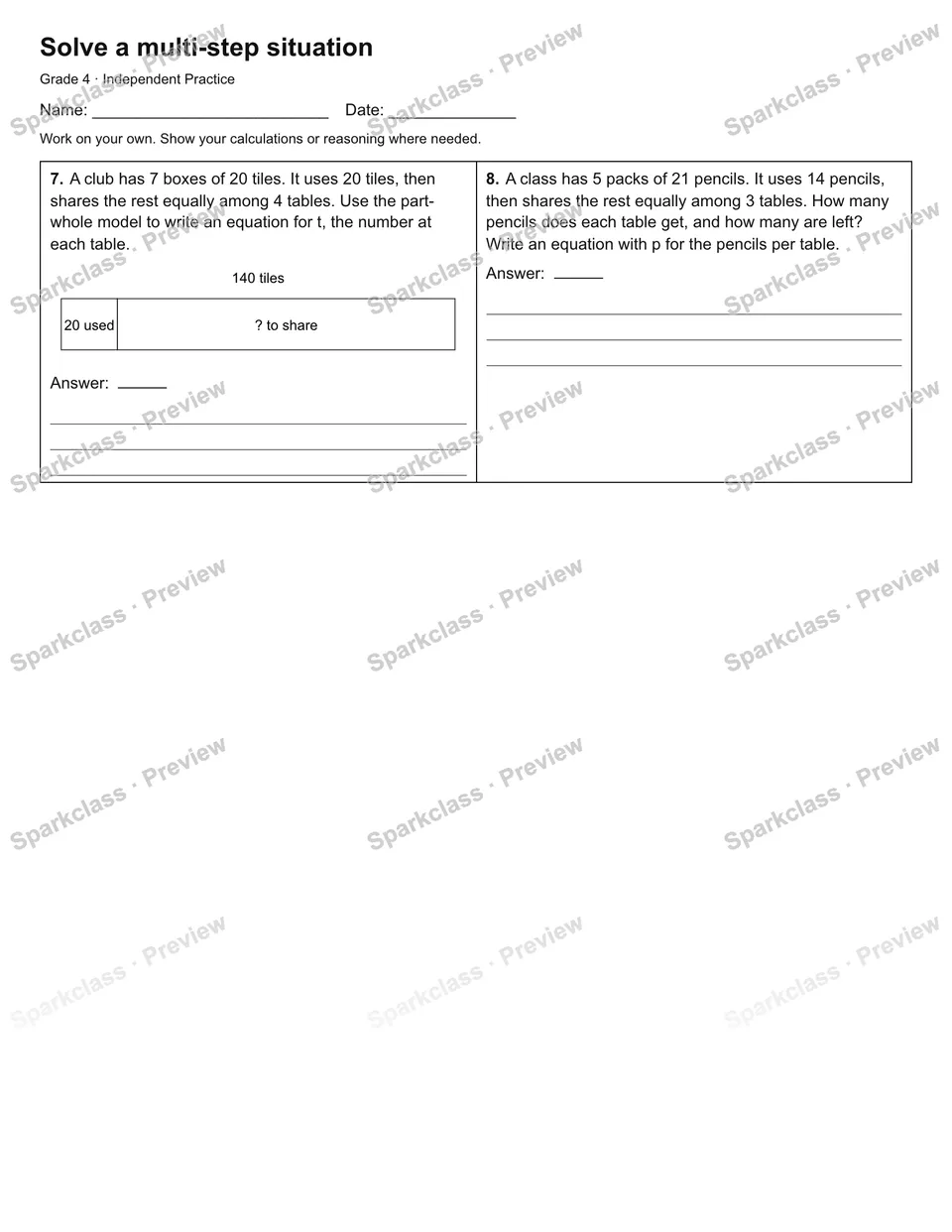 Solve a multi-step situation — Independent Practice — page 2
