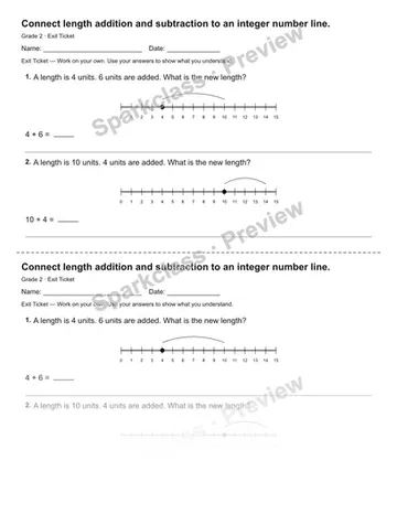 Connect length addition and subtraction to an integer number line. — Exit Ticket — Grade 2 worksheet preview
