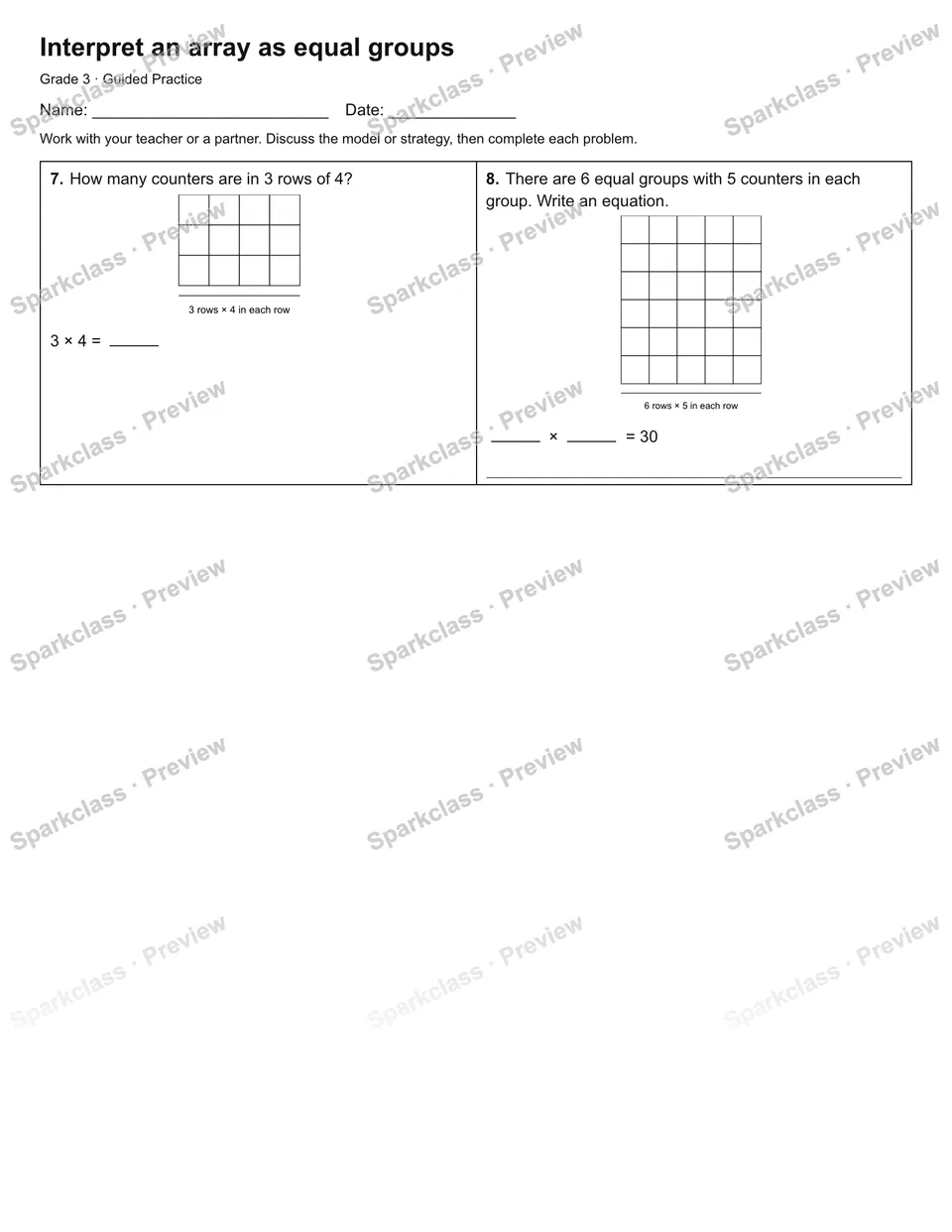 Interpret an array as equal groups — Guided Practice — page 2