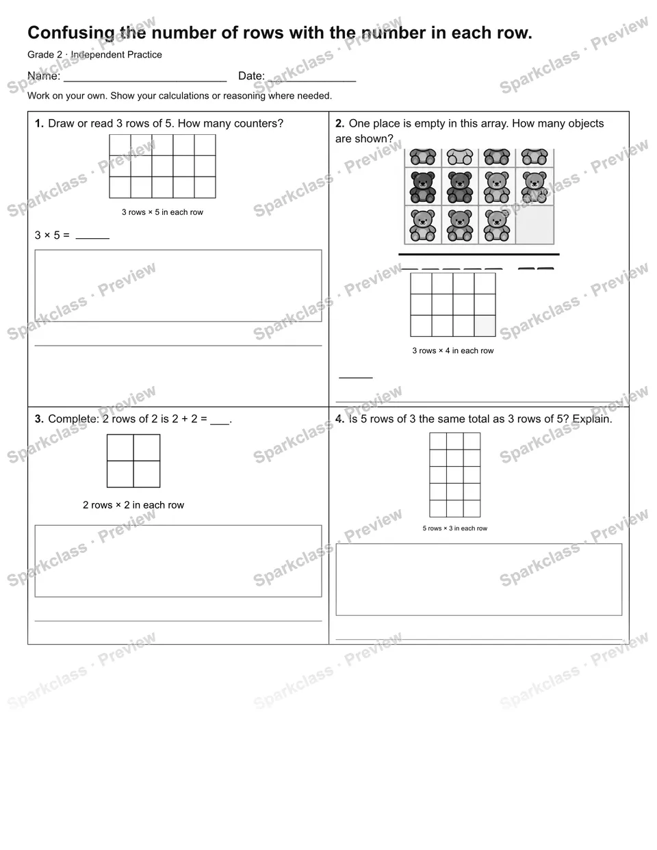 Confusing the number of rows with the number in each row. — Independent Practice — page 1