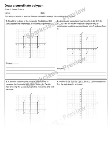 Draw a coordinate polygon — Guided Practice — Grade 6 worksheet preview