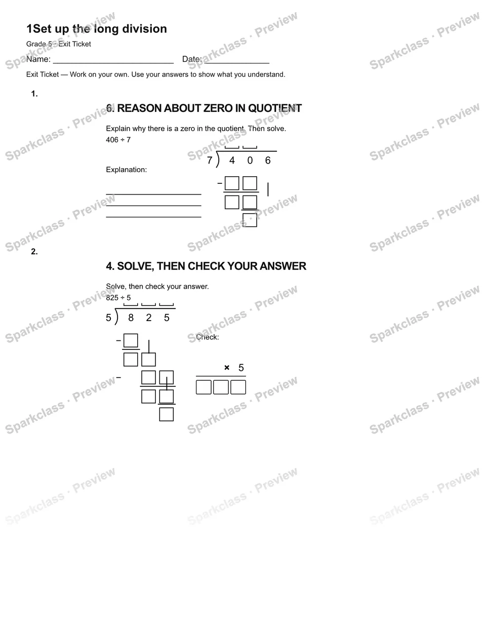 1Set up the long division — Exit Ticket — page 1
