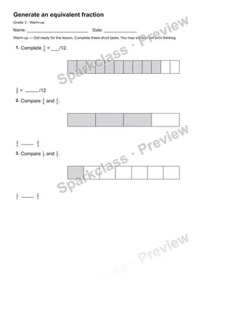 Generate an equivalent fraction — Warm-up — Grade 3 worksheet preview