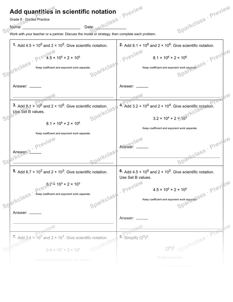 Add quantities in scientific notation — Guided Practice — page 1