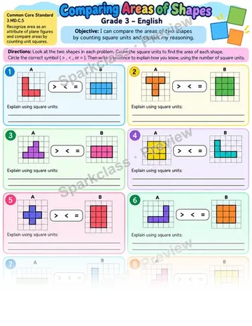 Compare Areas 01 — Grade 3 worksheet preview