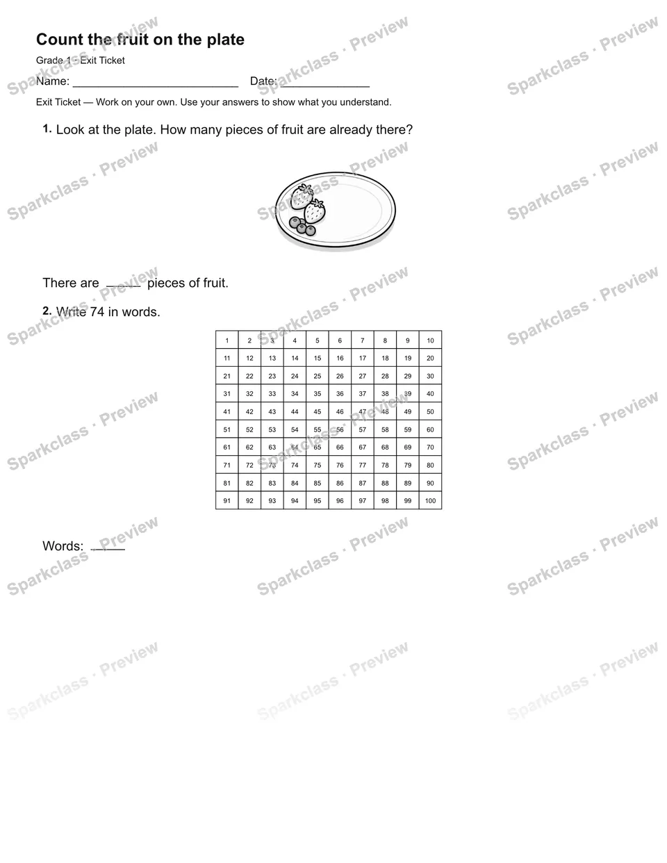 Count the fruit on the plate — Exit Ticket — page 1