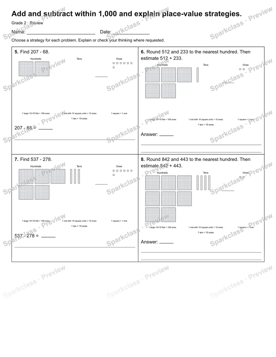 Add and subtract within 1,000 and explain place-value strategies. — Review — page 2