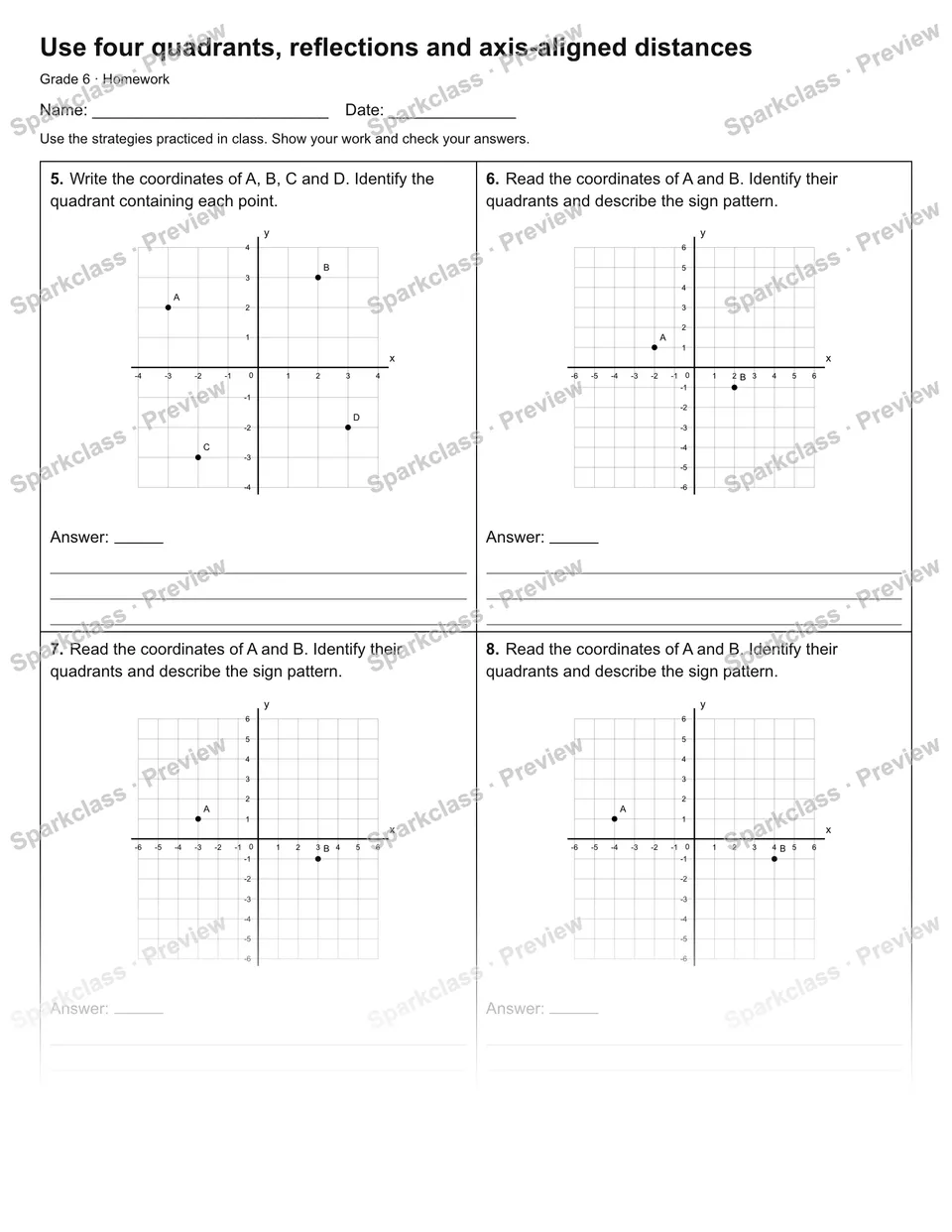 Use four quadrants, reflections and axis-aligned distances — Homework — page 2
