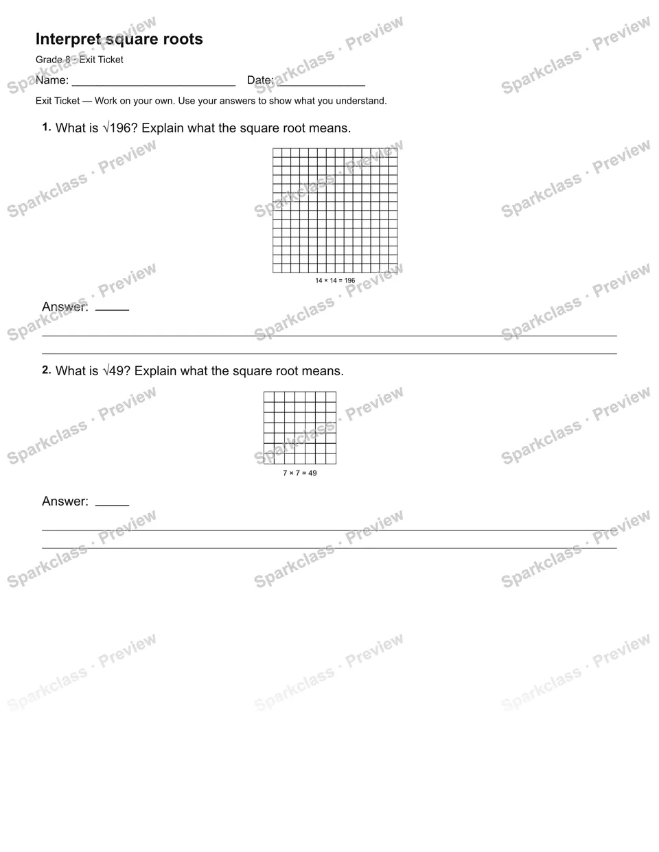 Interpret square roots — Exit Ticket — page 2