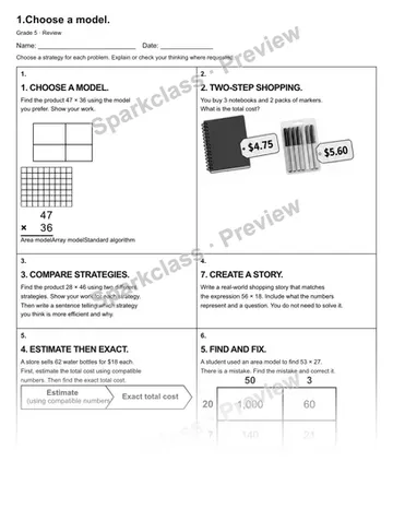 1.Choose a model. — Review — Grade 5 worksheet preview